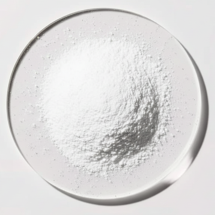 Powder on a clear glass plate against a light gray background